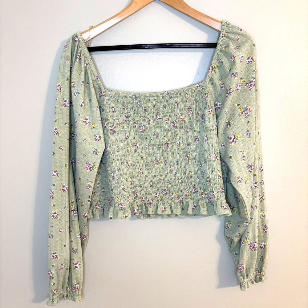 SO Long Sleeve Crop Top Women XXL Boho Peasant Prairie Cottagecore Milkmaid